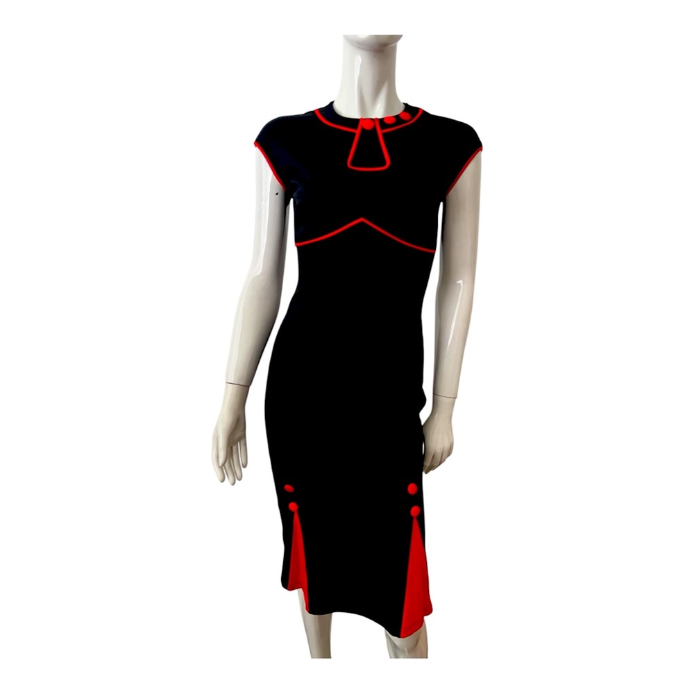 Black & Red Designer-Inspired Knee-Length Dress - Elegant Classic Work/Night Out
